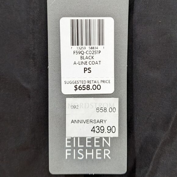 NWT Eileen Fisher Women's Funnel Neck A-line Coat Size Petite Small in Black - Picture 9 of 11